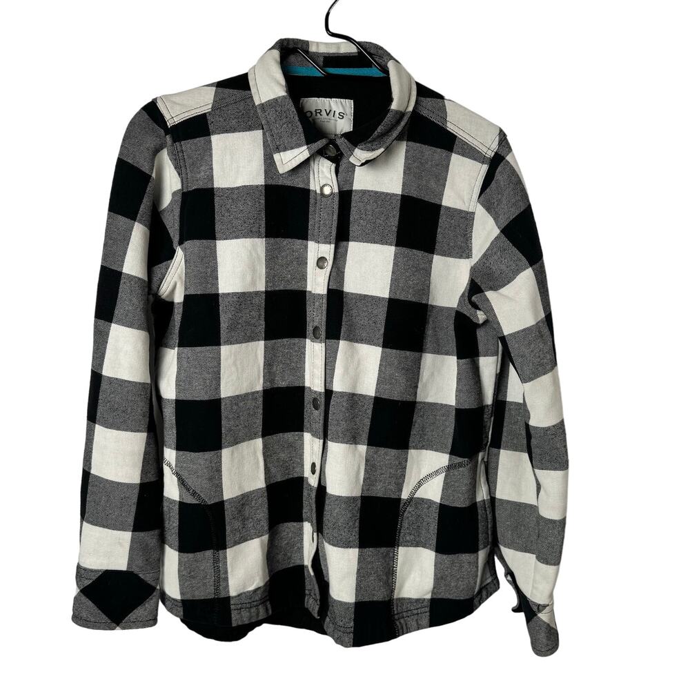 Orvis Buffalo Plaid Black & White Fleece Lined Shacket Women's L
